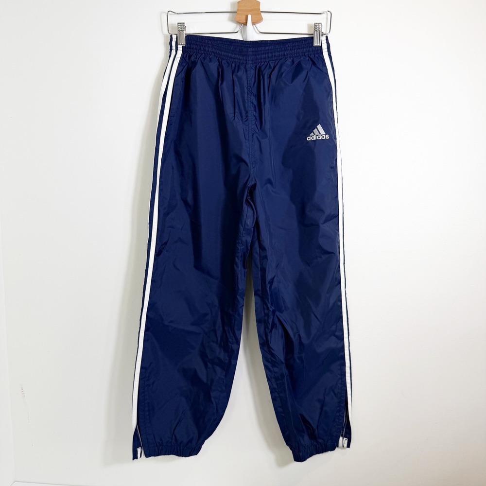 VTG Y2K 90s Adidas Track Pants Mens Small Navy Blue 3-Stripe Nylon Windbreaker
